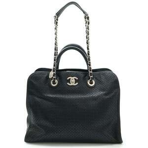 CHANEL French Riviera Coco Mark Mesh Punching Tote Bag with Chain Shoulder in...